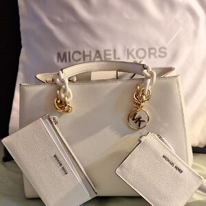 Michael Kors White and Gold Satchel